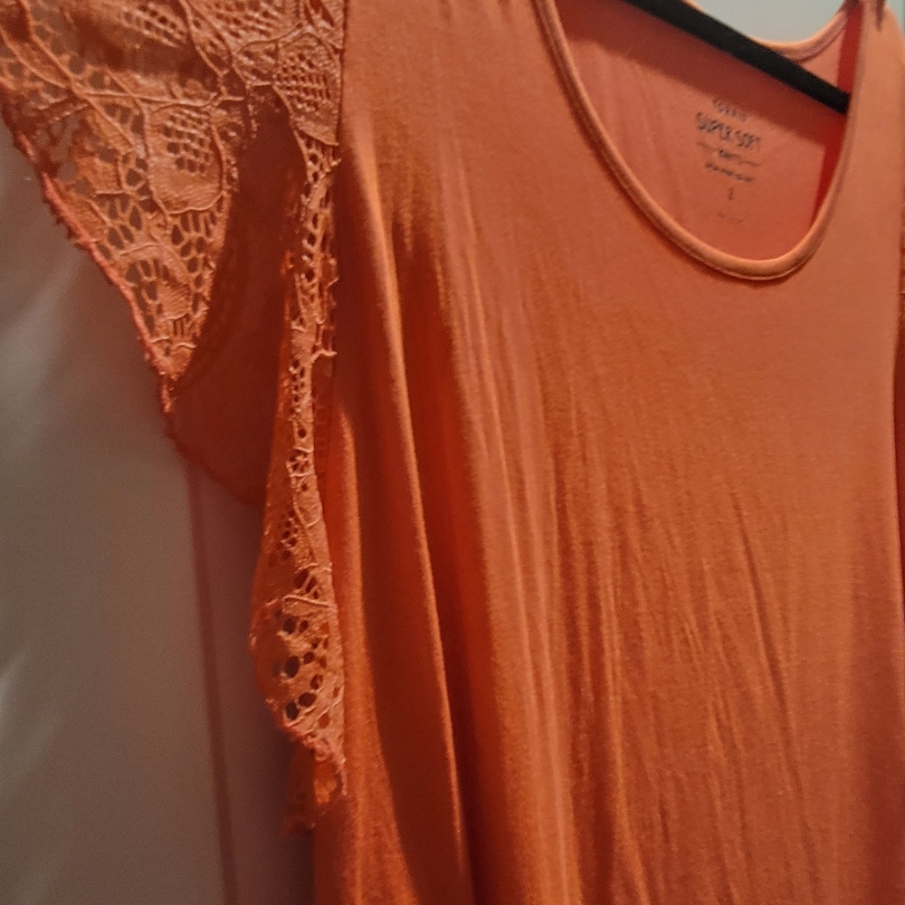 Super Soft Scoop Neck Lace Flutter Sleeve Top